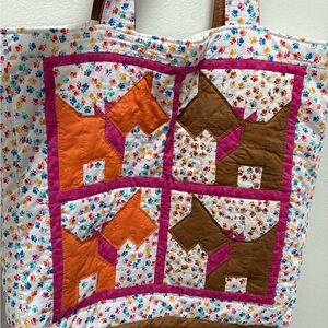 Handmade Fabric Tote Dog Quilt Like Paw Print Fabric Fun Craft Bag Overnight 20”
